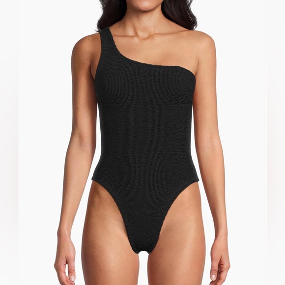 Hunza G Nancy Swimsuit Black One Shoulder Bikini Crinkle Noir Bodysuit Rare - Picture 6 of 16